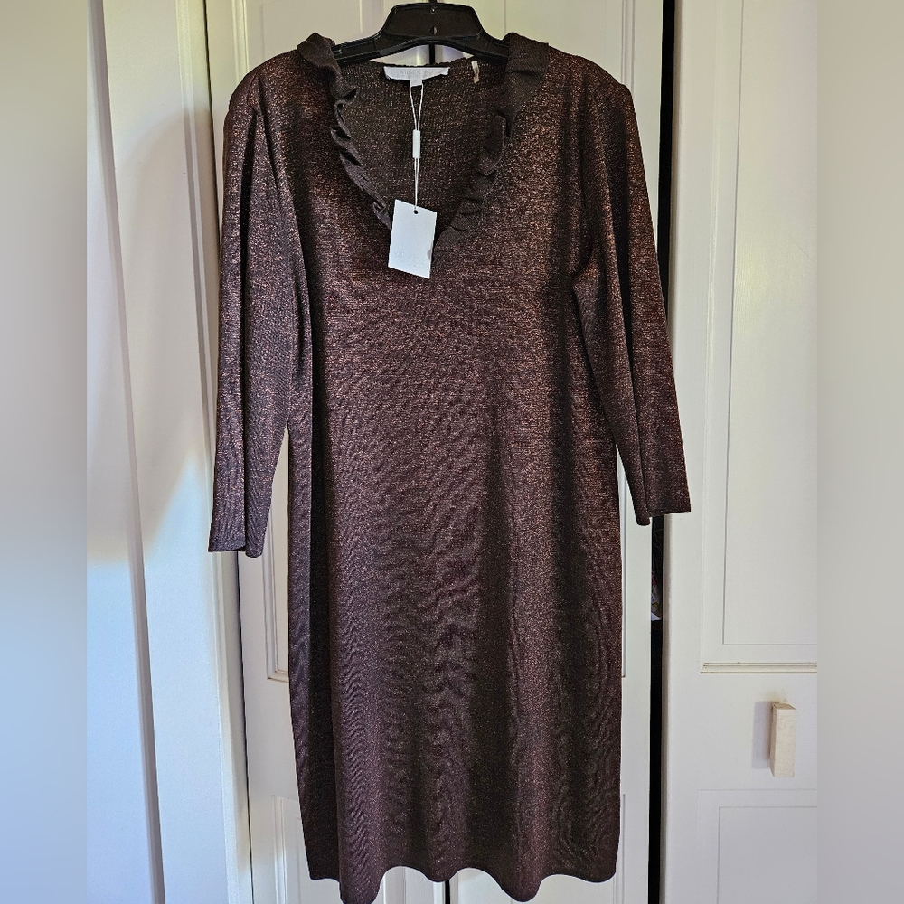 NWT Misook Dress, Brown Copper Metallic, Sz M